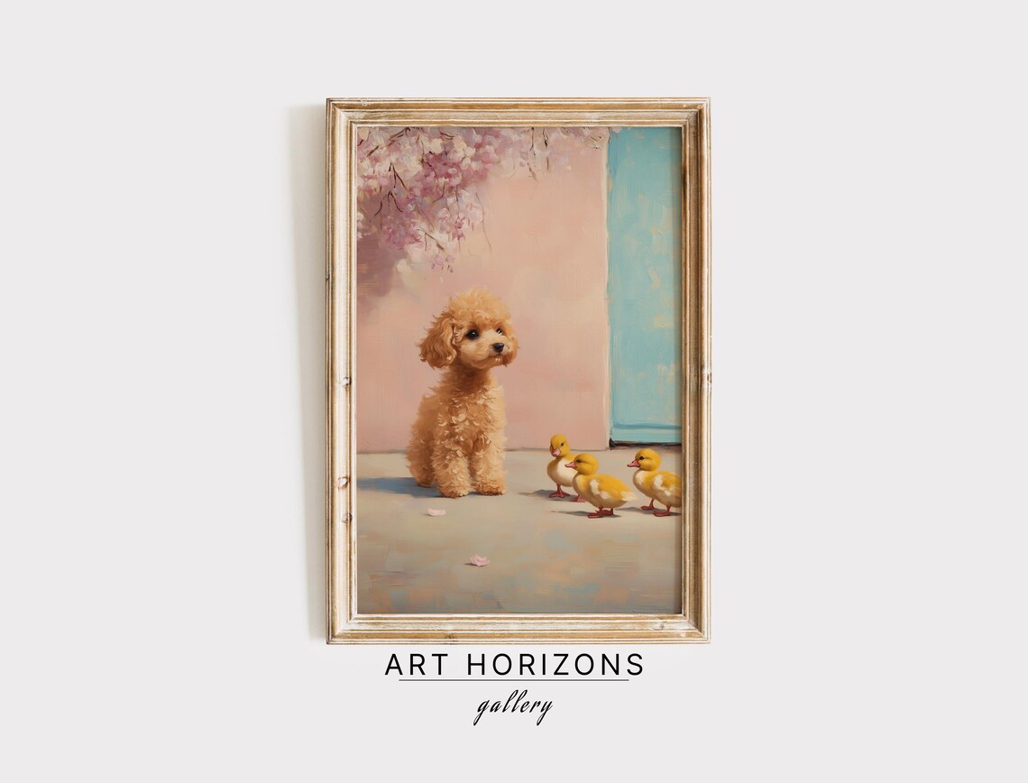 Pastel Puppy Dog And Ducks Country Scenery Art Print
