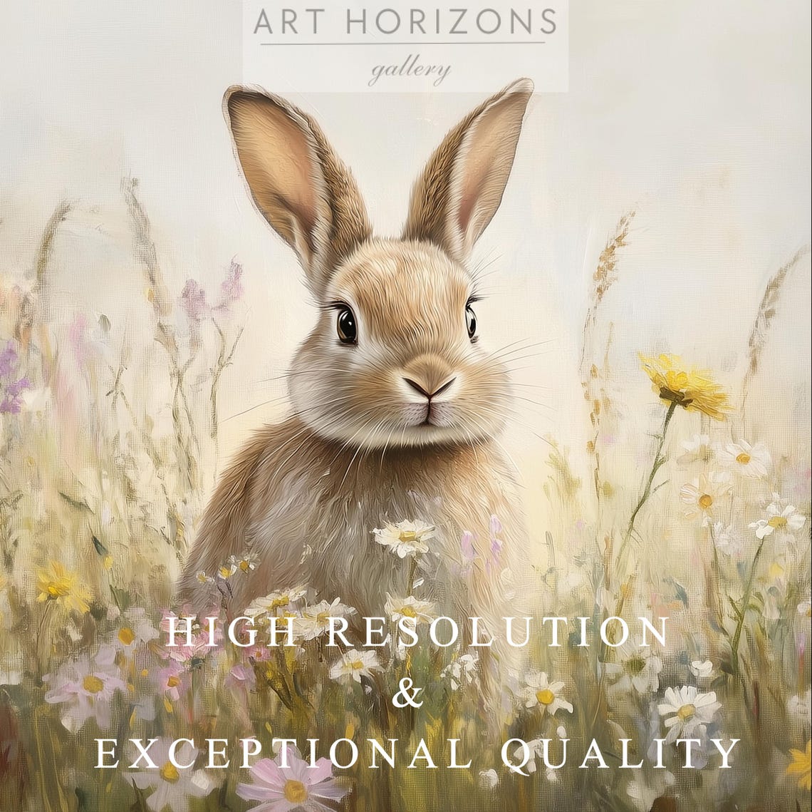 Spring Wildflower Field Bunny Easter Nursery Oil Painting Poster - Image 3