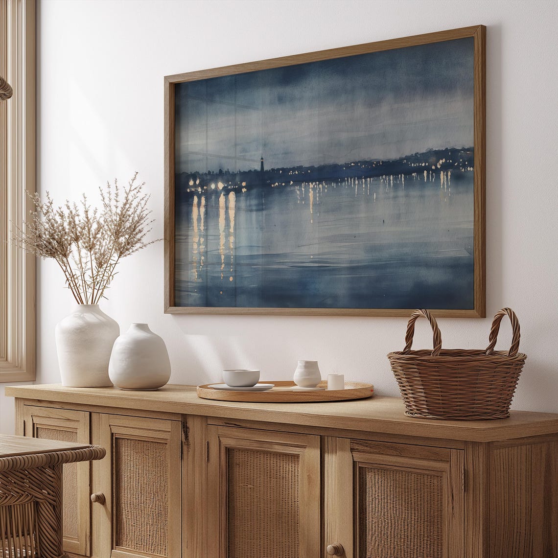 Twilight City Skyline Over Water Golden Lights Night View Poster - Image 4