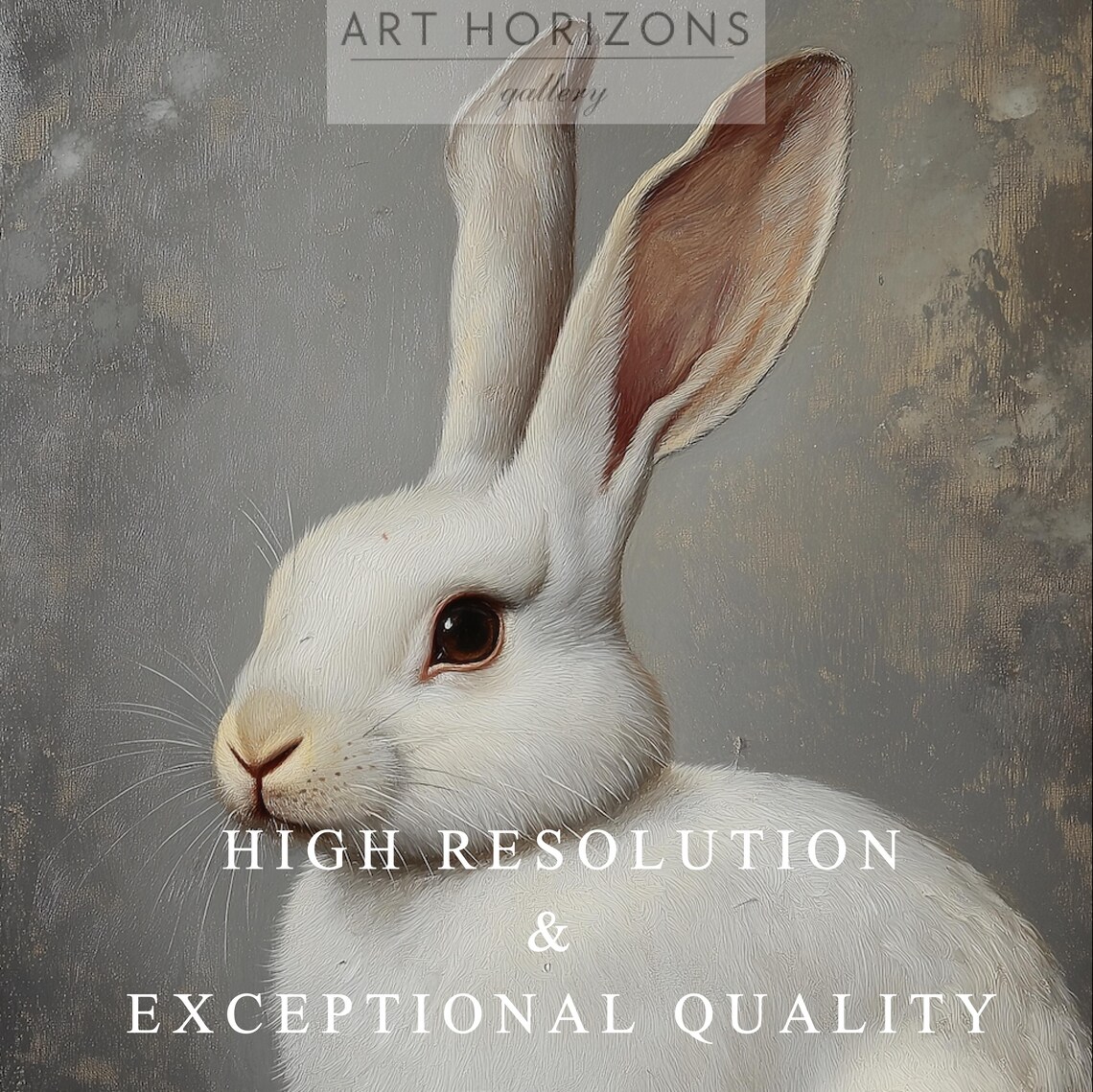 White Rabbit Portrait Moody Dark Vintage Oil Painting Bunny Animal Art Poster - Image 3