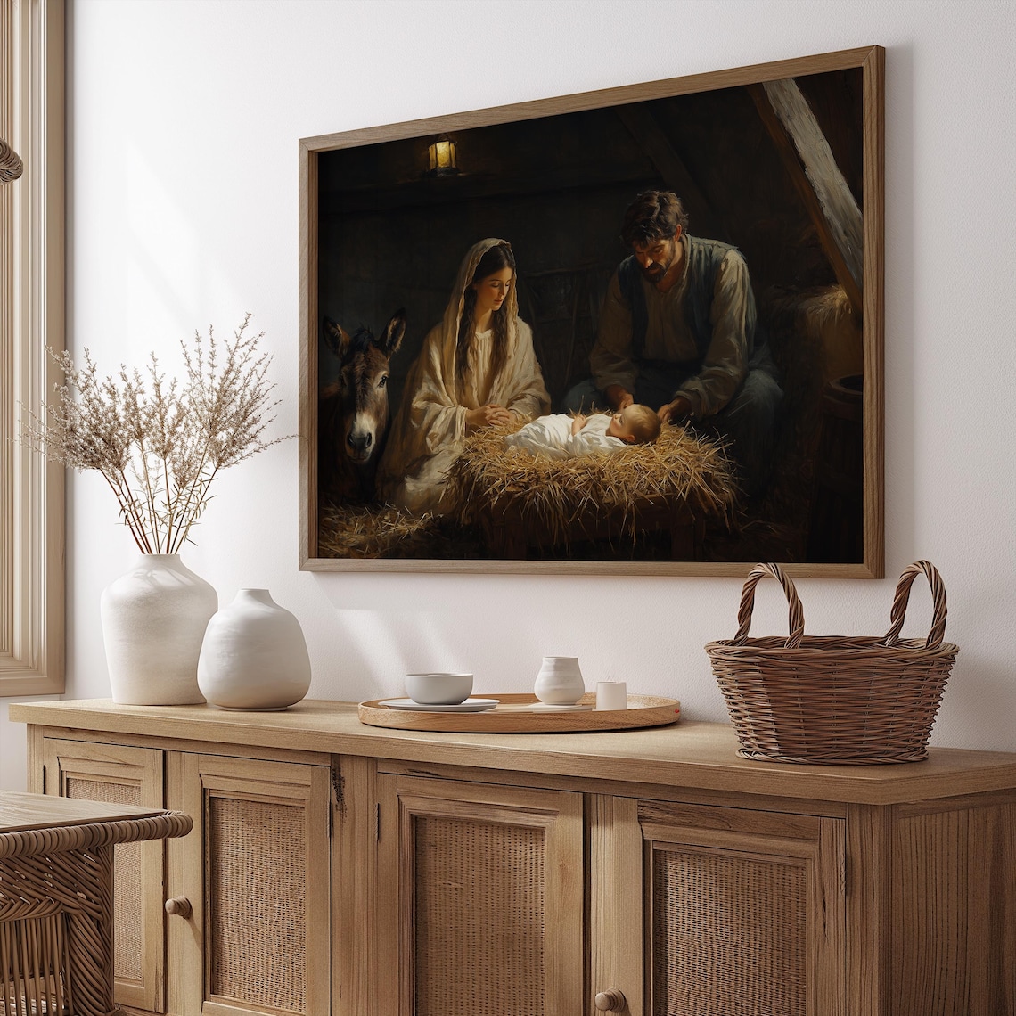 Nativity Scene Mary Joseph And Baby Jesus In The Manger Art Poster - Image 2