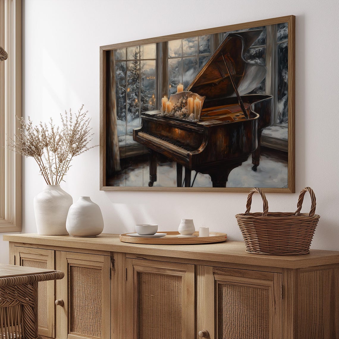 Vintage Oil Painting Wall Art Antique Piano Art Farmhouse Decor For Music Lovers Winter Holiday Wall Art A107 - Image 2