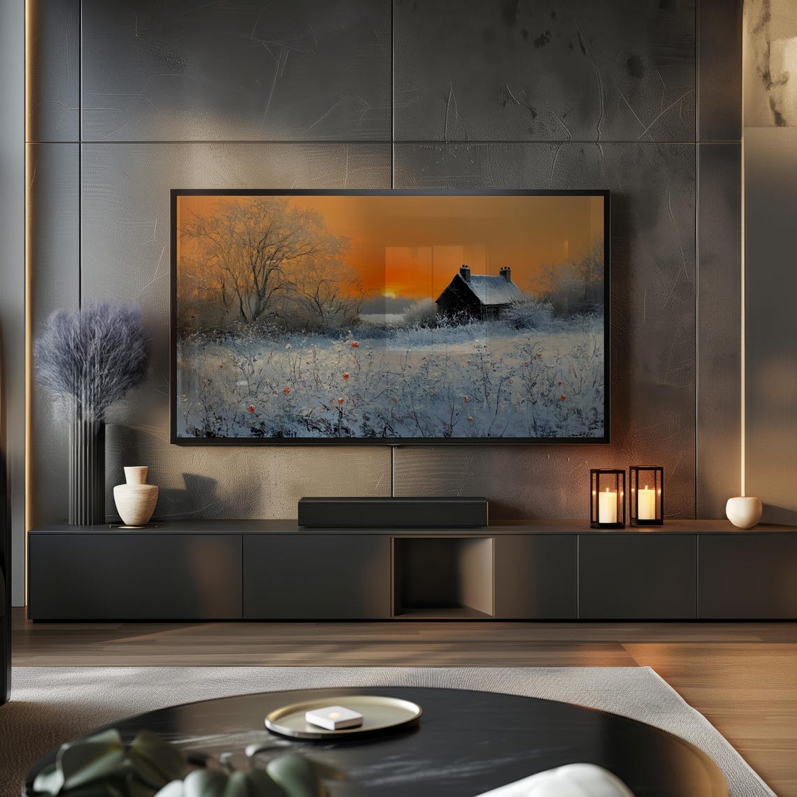 Snowy Winter Frame Tv Art Farmhouse Christmas Tv Decor Vintage Oil Painting Holiday Landscape Art Tv Art Tv69 - Image 2
