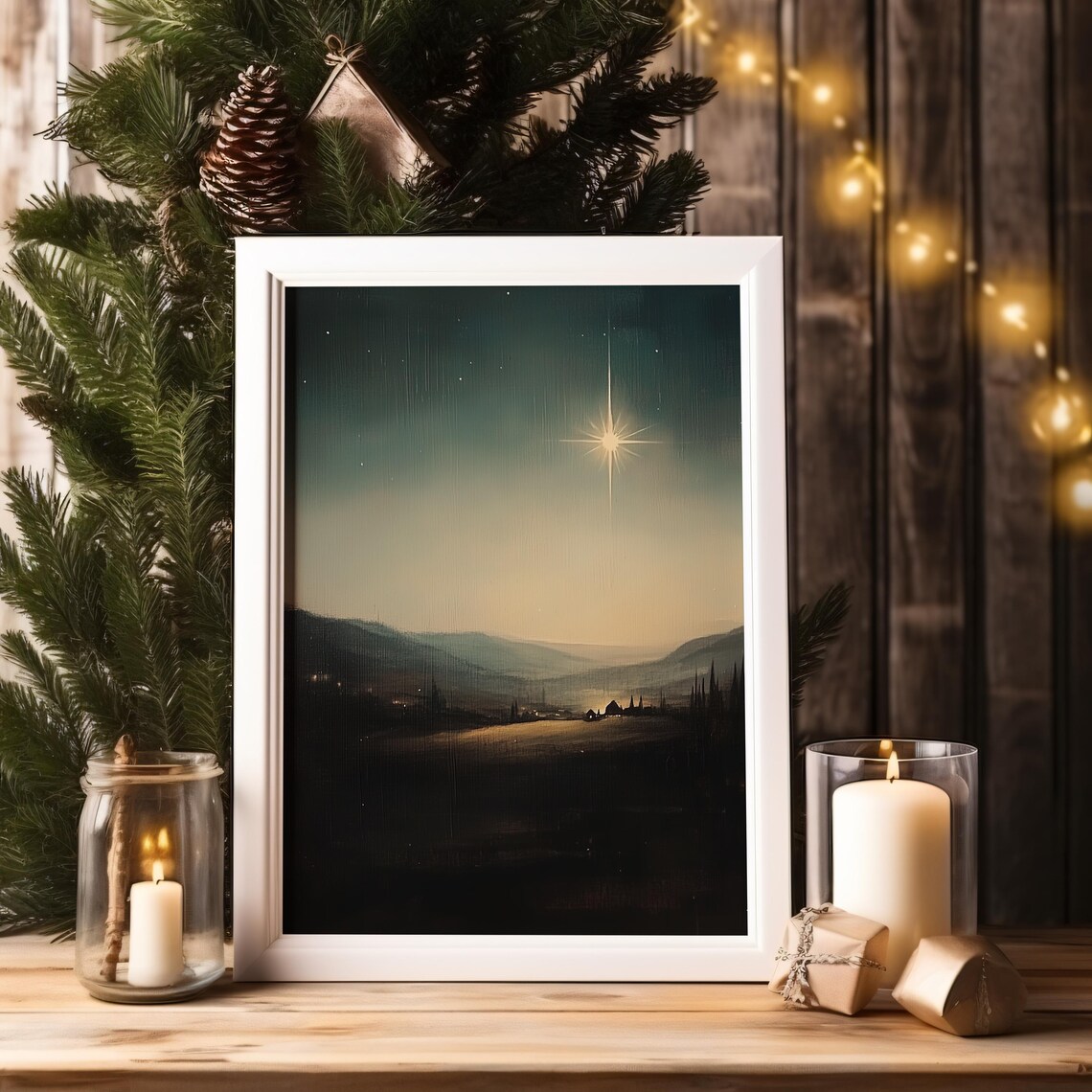 Star Of Bethlehem Night Sky Nativity Silhouette Minimal Art Print - Image 4
