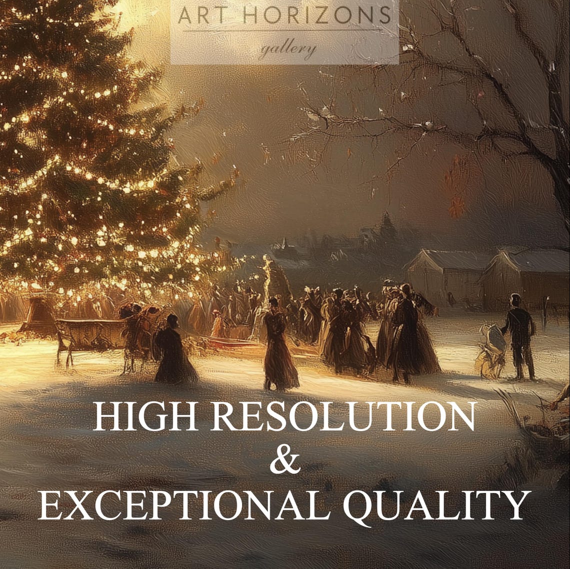 Christmas Tree Lighting Ceremony Snowy Square Night Crowd Print - Image 3
