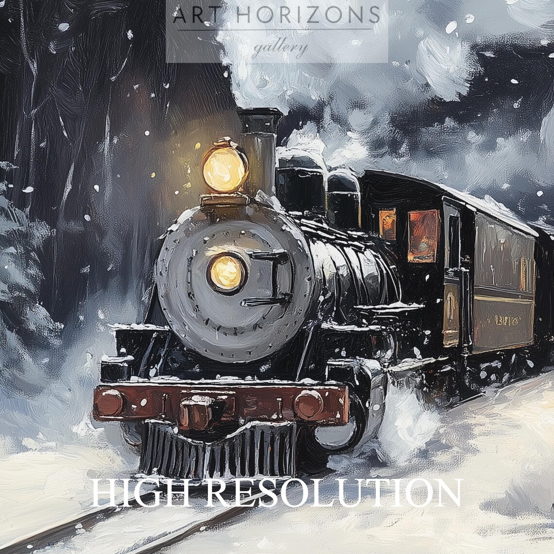 Steam Train Arriving Snowy Station Night Vintage Railway Poster - Image 3