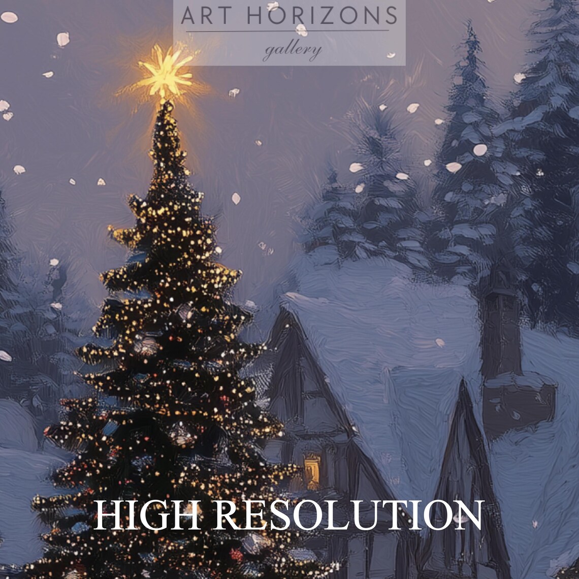 Tudor Village Square Christmas Tree Twilight Snow Travel Poster - Image 3