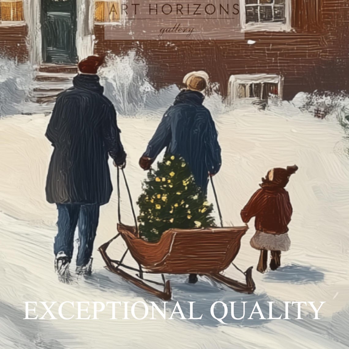 Snowy Brick Colonial House In Woods Christmas Tree Dusk Poster - Image 4