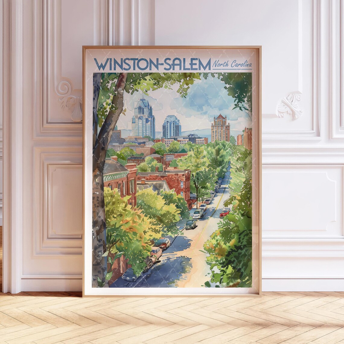 Winston-Salem Watercolor Travel Poster, North Carolina