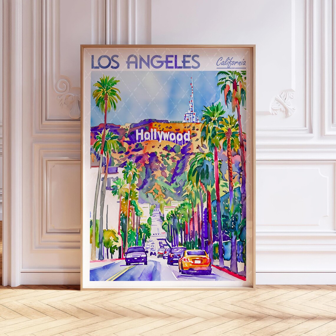 Los Angeles Watercolor Art Print City Hollywood Usa Travel Poster World Cities Wall Pastel Colors