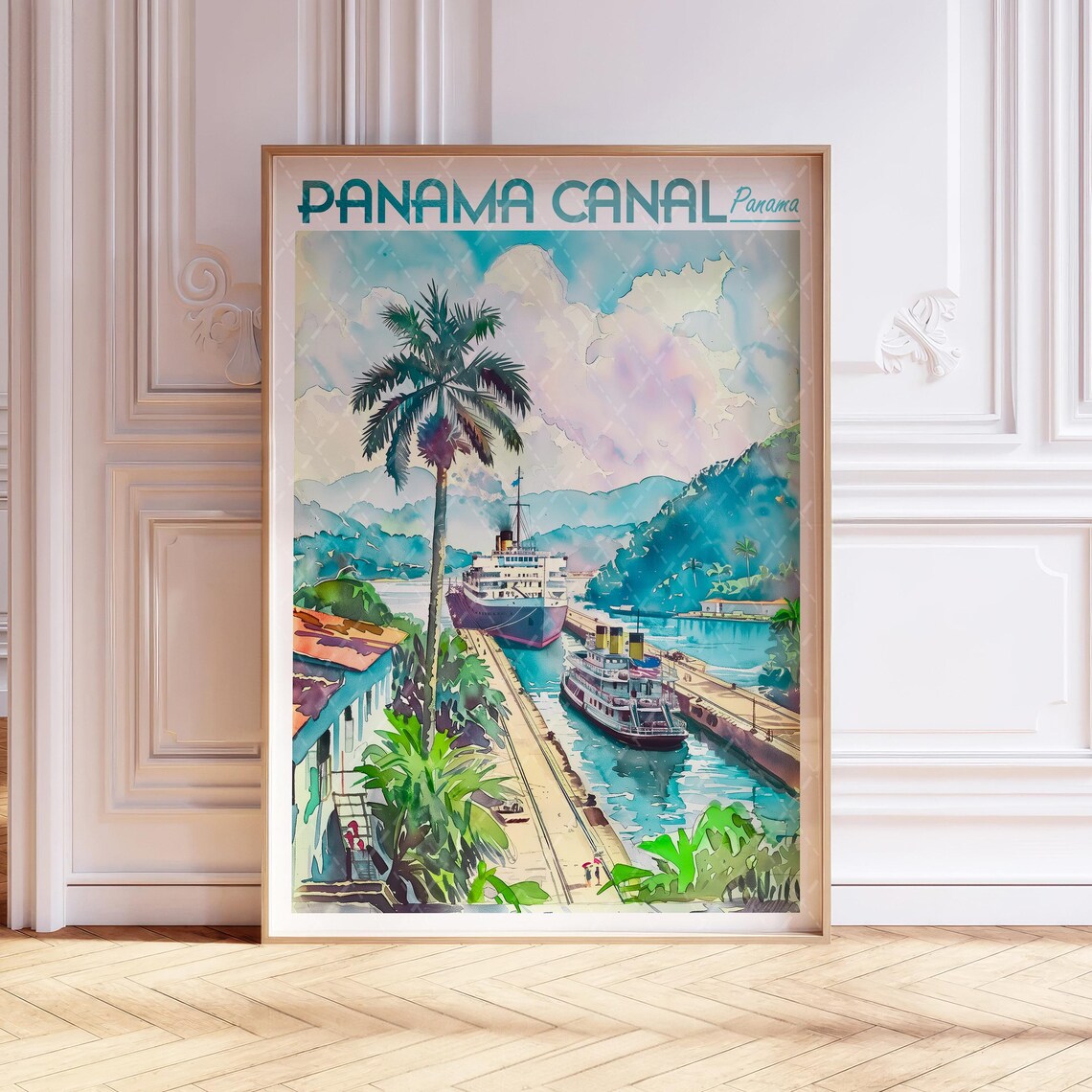 Panama Canal Watercolor Travel Poster, World Cities