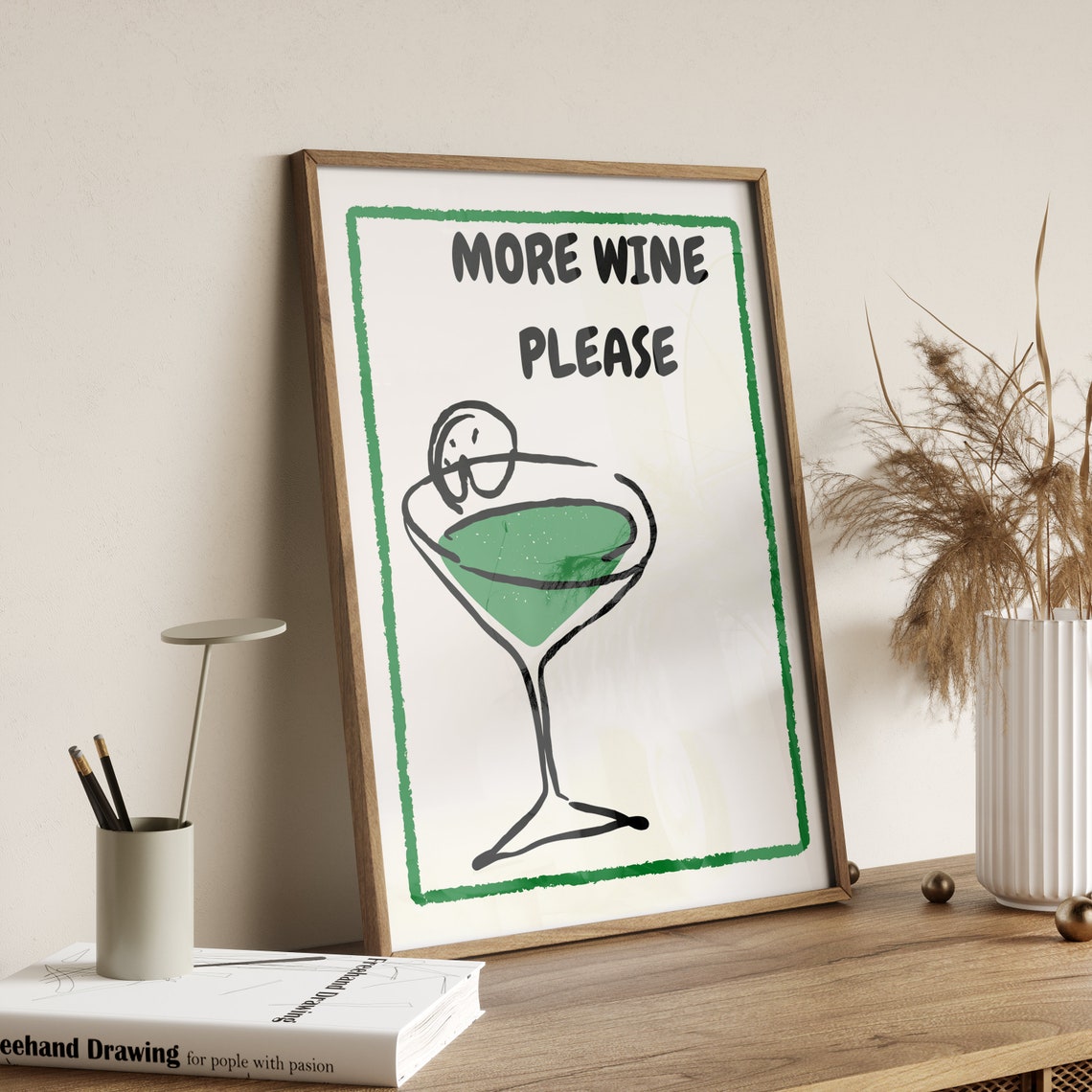 More Wine Please Funny Green Martini Glass Kitchen Bar Decor Poster - Image 4