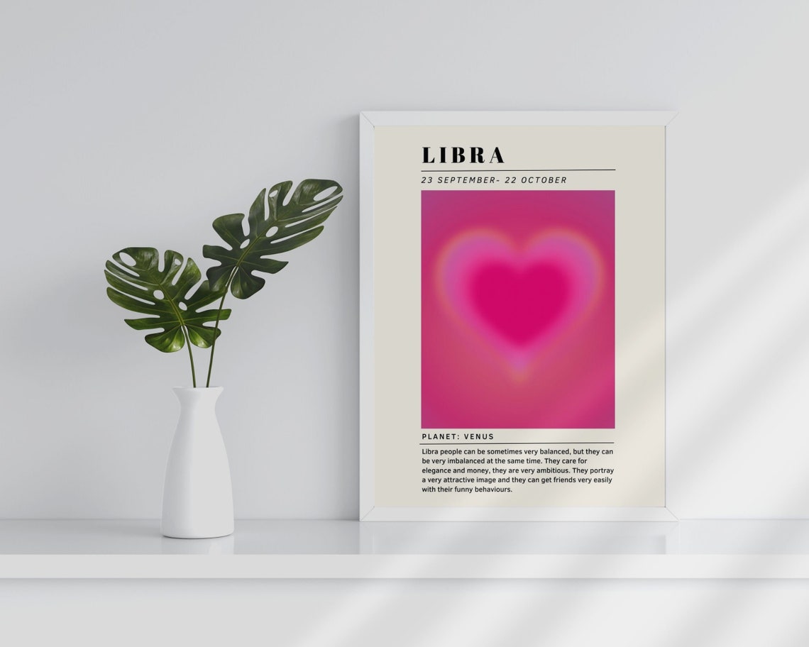 Libra Pink Aura Zodiac Star Sign Astrology Birthday Venus Wall Poster - Image 4