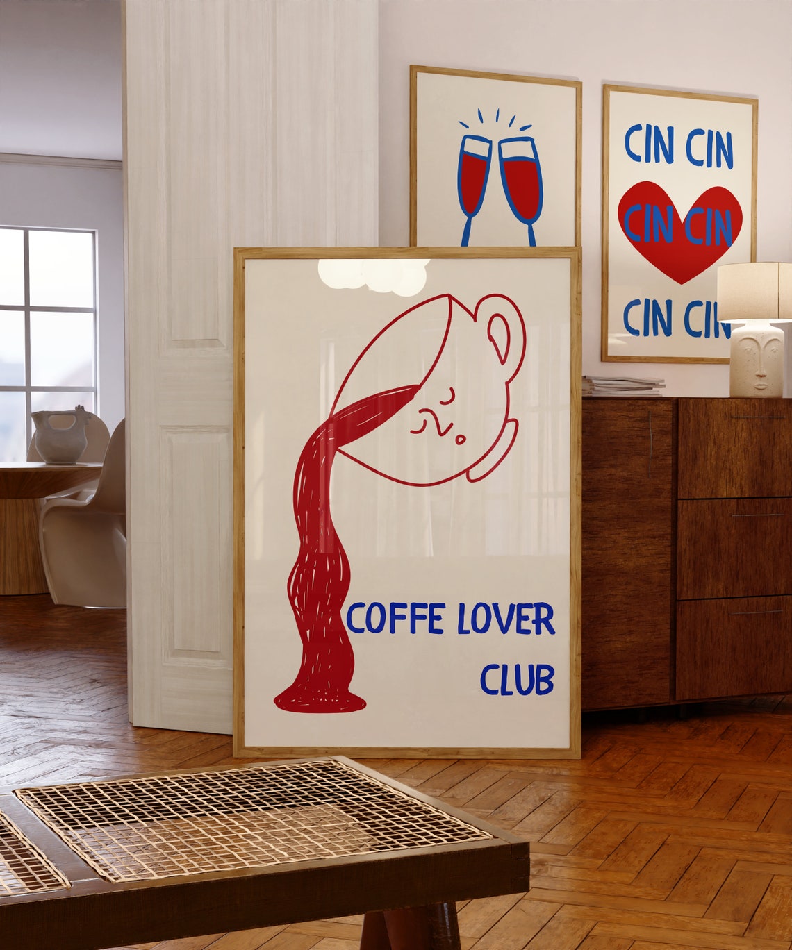 Coffe Lover Club Trendy Pouring Coffee Cup Sketch Kitchen Poster - Image 3
