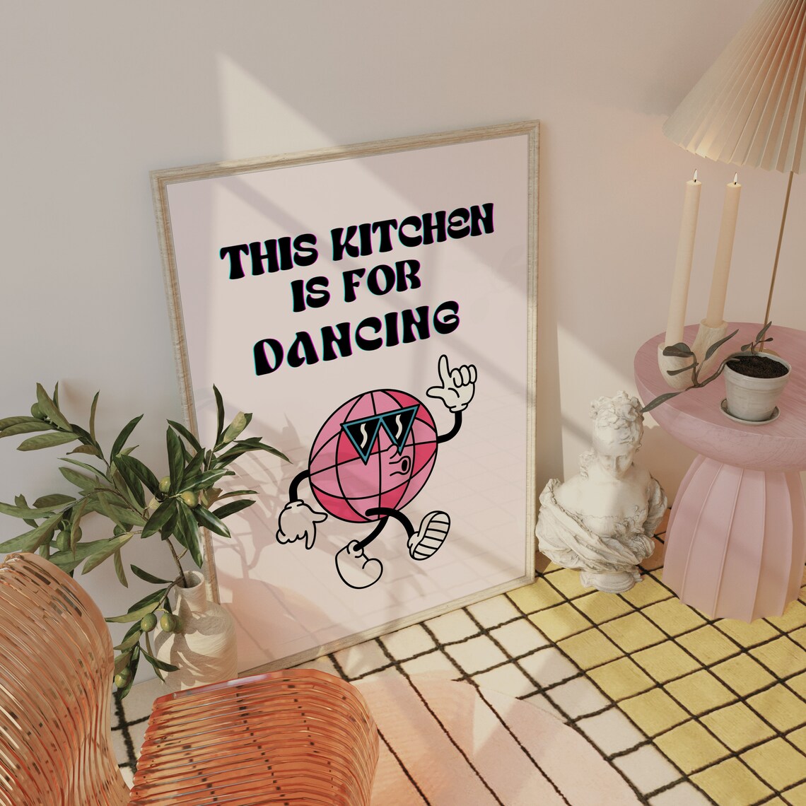 This Kitchen Is for Dancing Disco Ball Cartoon Retro Kitchen Wall Poster - Image 3
