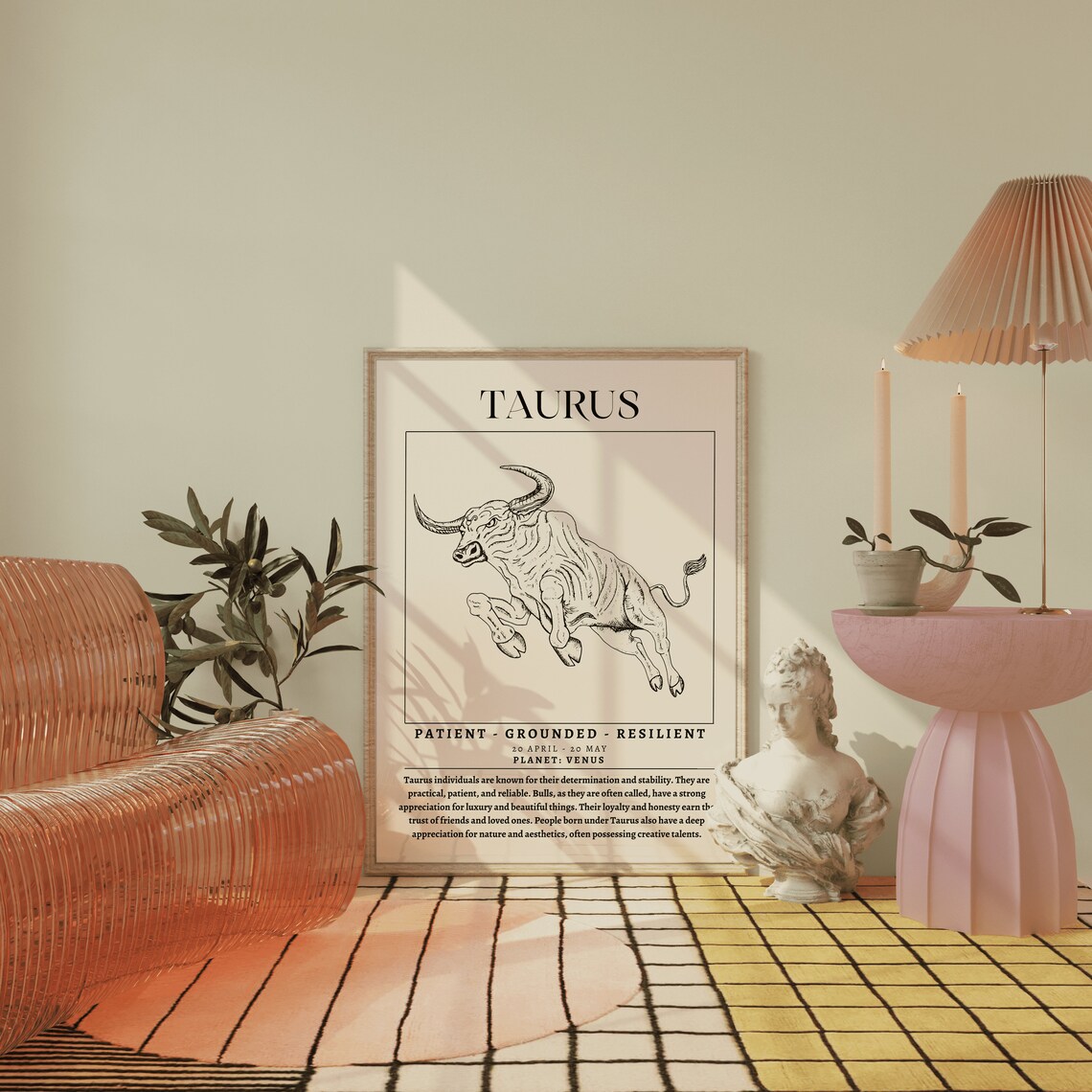 Taurus Zodiac Bull Sketch Poster with Sign Traits for Astrology Wall Decor - Image 4