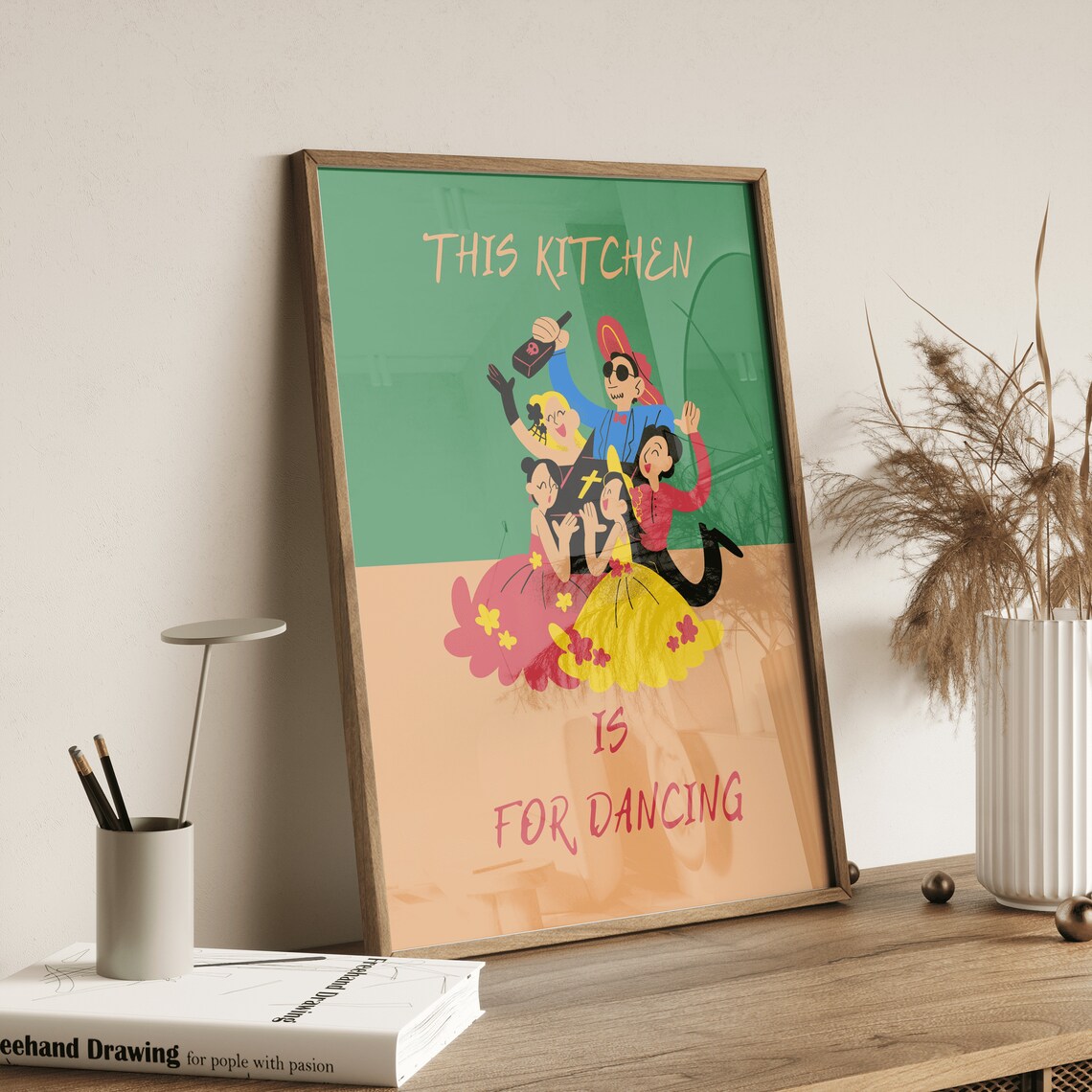 This Kitchen Is For Dancing Retro 70s Disco Party Illustrated Gift Poster - Image 2