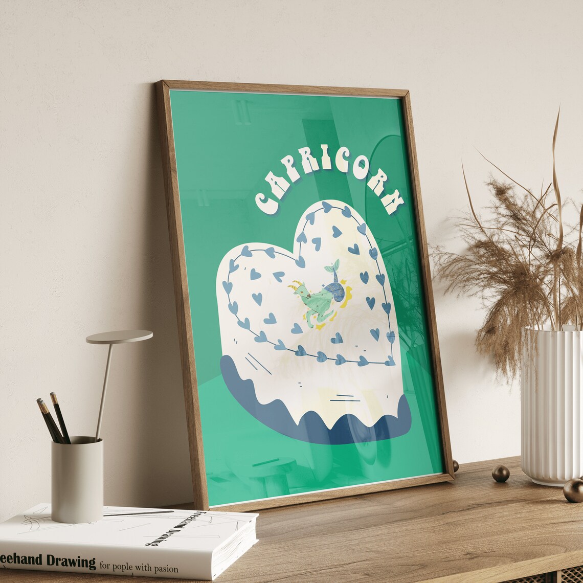 Capricorn Heart Cake Zodiac Birthday Green Cute Retro Astrology Wall Poster - Image 3
