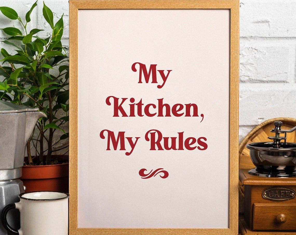 My Kitchen My Rules Red Typography Farmhouse Kitchen Wall Art