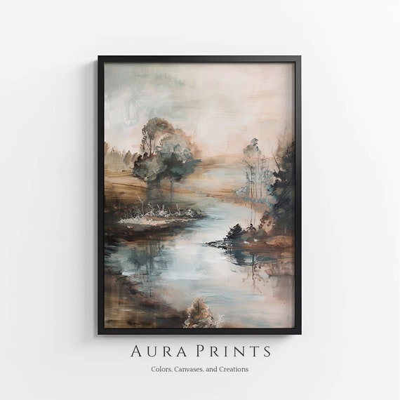 Rustic River Landscape Art Vintage Painting Wall Decor 0153