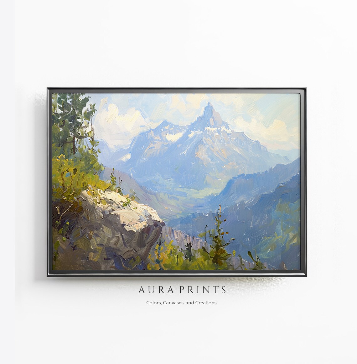 Majestic Summer Mountain Landscape Vintage Oil Painting Poster