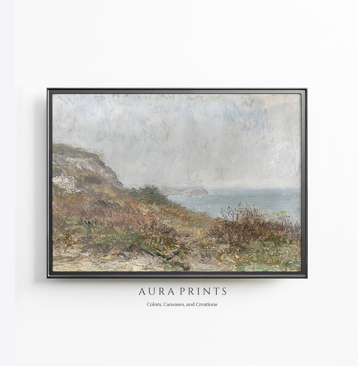 Misty Coastal Hillside Impressionist Seascape Oil Painting Poster