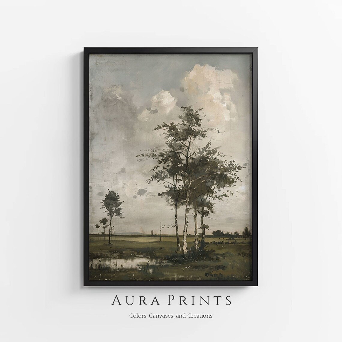 Pastoral Trees By Quiet Pond Moody Vintage Landscape Art Style Poster