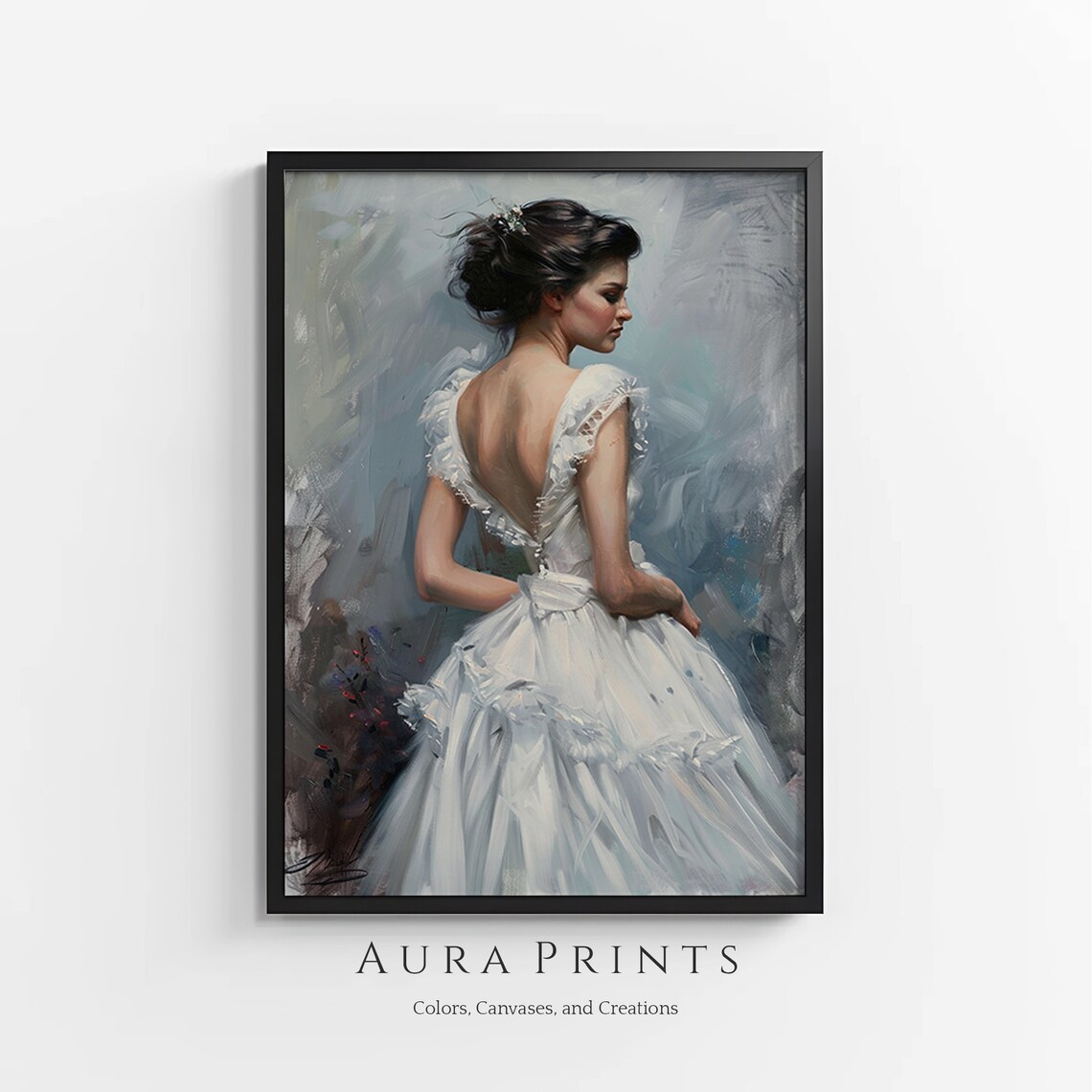 Elegant Woman In White Dress Vintage Oil Portrait Painting Poster
