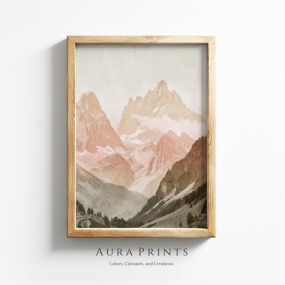 Vintage Mountain Range Painting Rustic Wall Art Spring Decor 0404