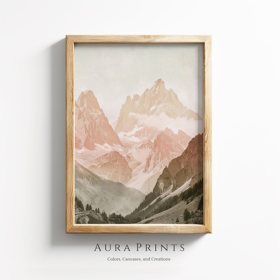 Vintage Mountain Range Painting Rustic Wall Art Spring Decor 0404