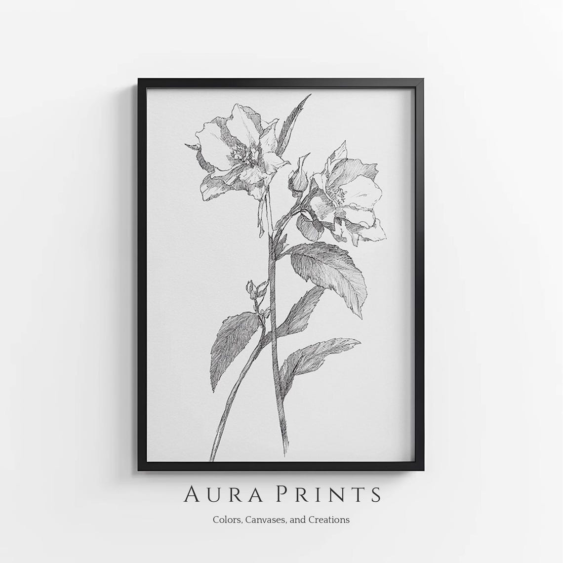 Minimalist Black White Flower Botanical Line Drawing Art Poster