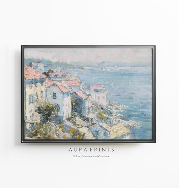 Spring European Coastal Village Vintage Impressionist Painting Poster