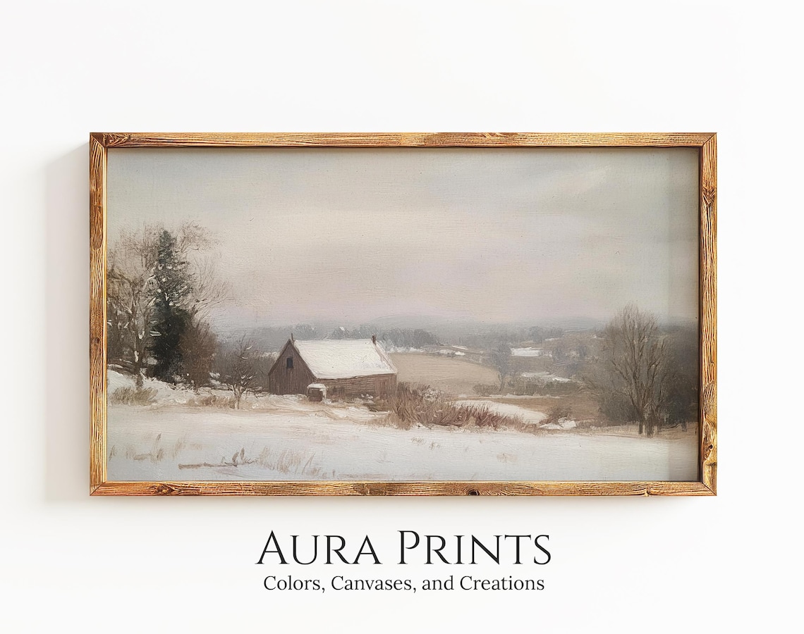 Winter Barn In Snowy Countryside Vintage Oil Painting Winter Print Art