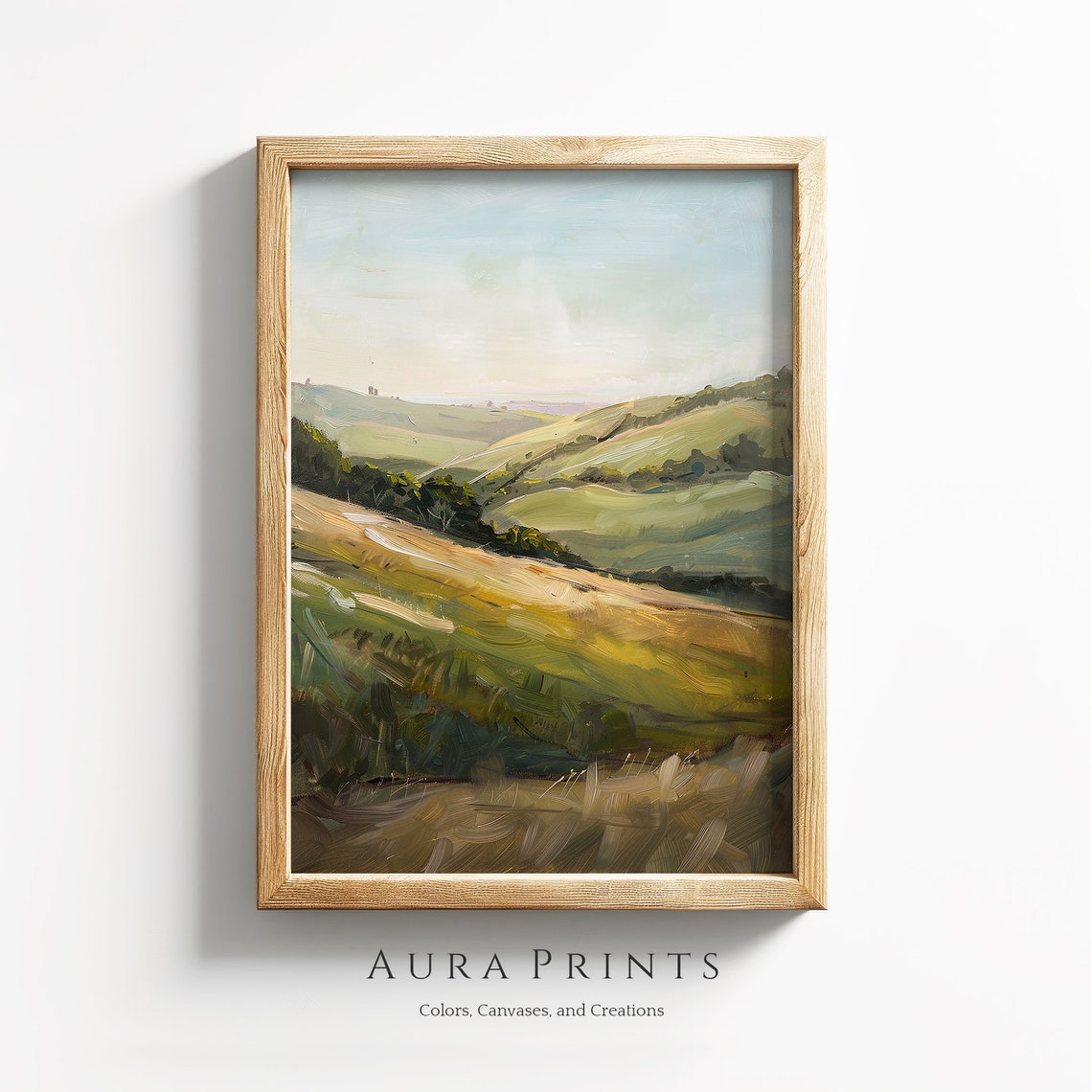 Rolling Hills Meadows Sunlit Valley Landscape Painting Art Poster