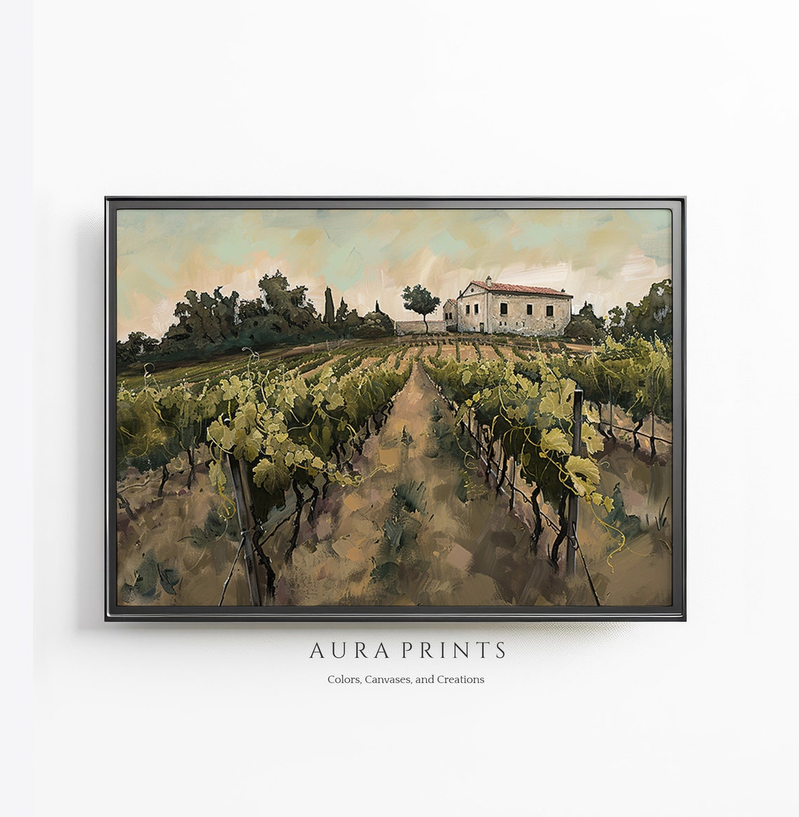 Rolling Vineyard Rows Rustic Farmhouse Countryside Landscape Poster