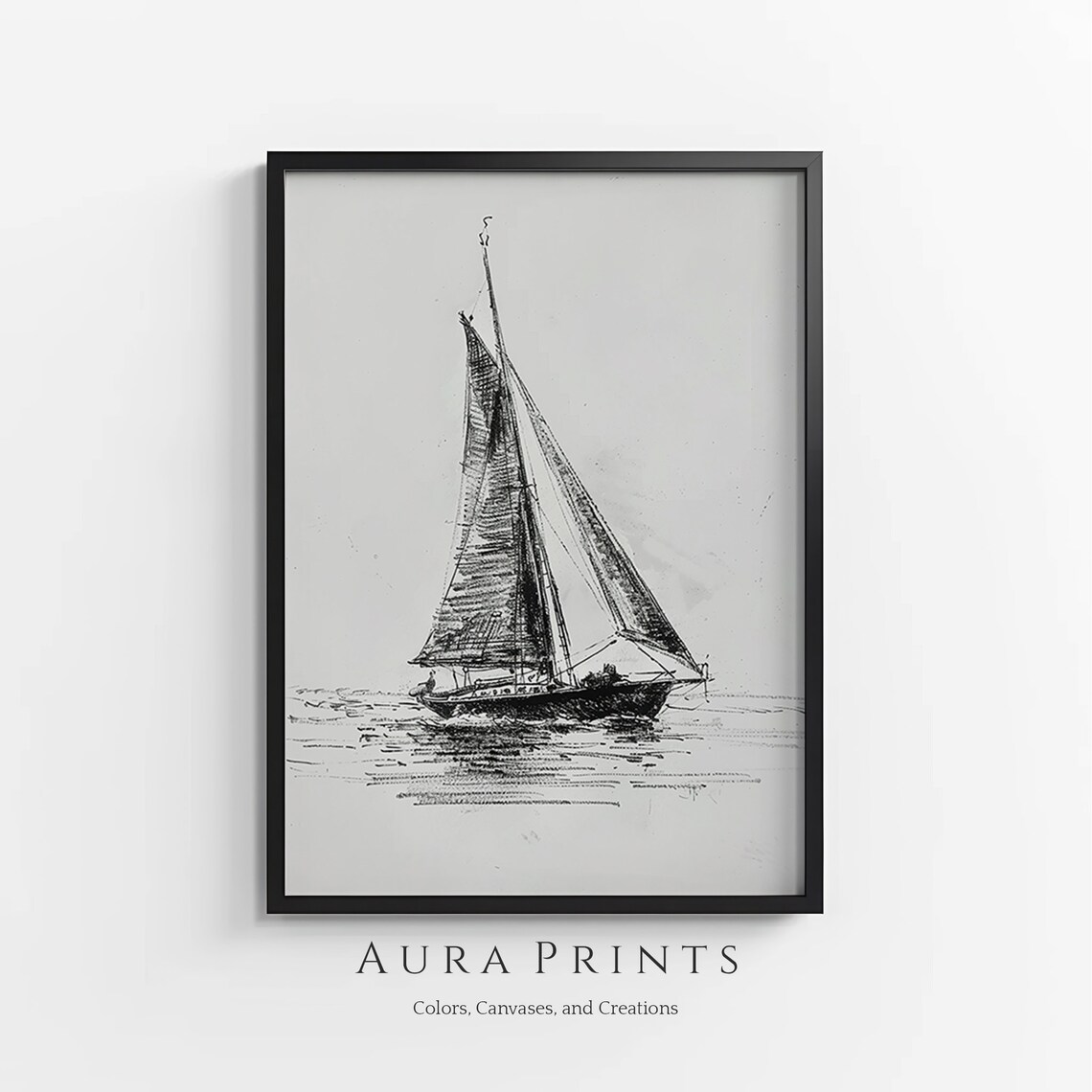 Sailboat Sketch Vintage Nautical Art Print