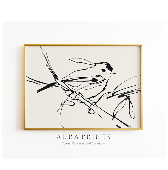 Antique Bird Line Art Sketch, Vintage Farmhouse Print