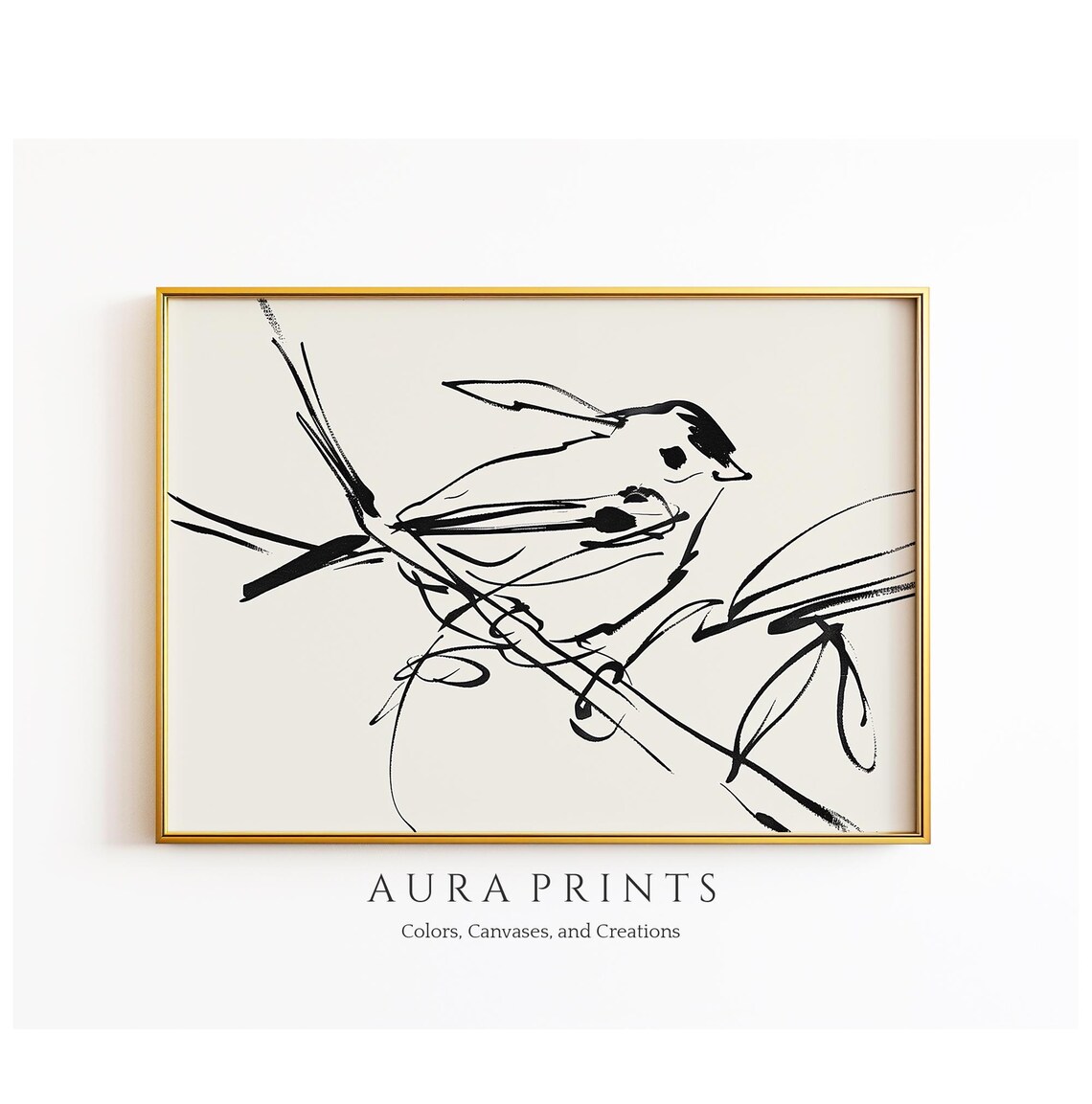 Antique Bird Line Art Sketch, Vintage Farmhouse Print