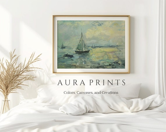 Monet Ocean Regatta Sailing Painting Art Vintage Style Canvas Nautical Decor 0184