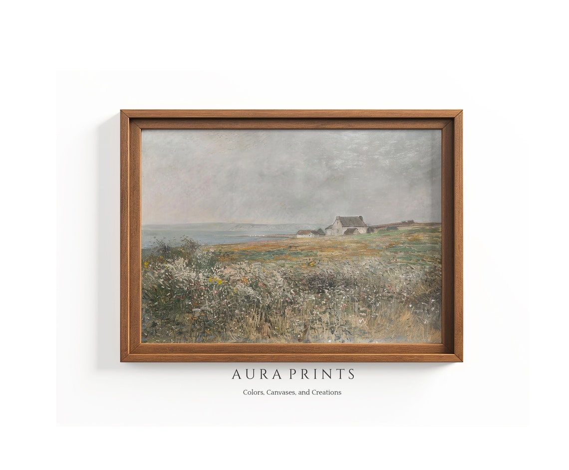 Coastal Farmhouse Blooming Fields Rustic Seascape Art Painting Poster