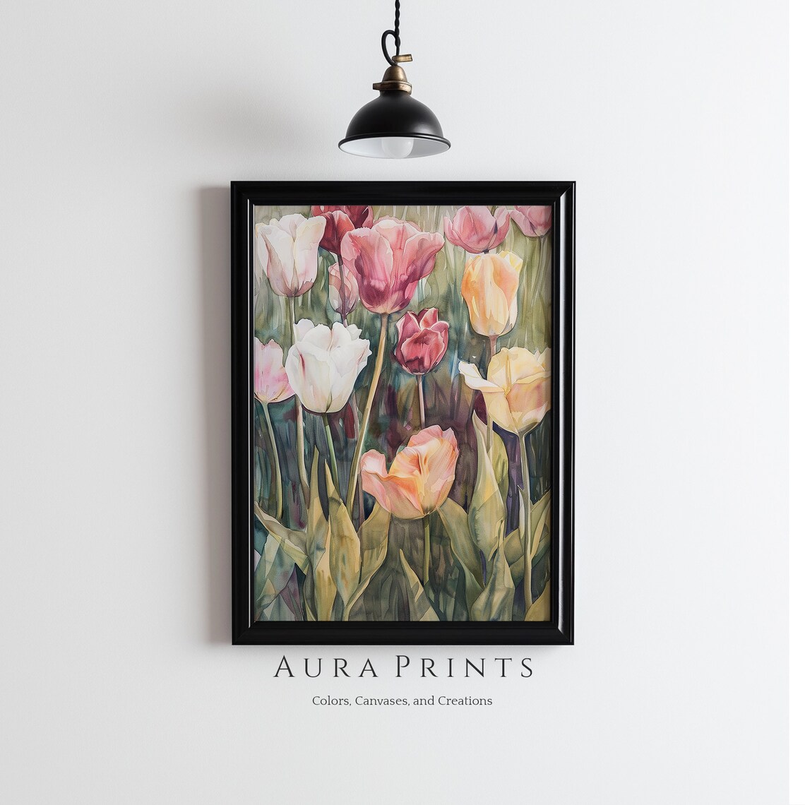 Pink and Yellow Tulips Watercolor Spring Flower Bouquet Poster