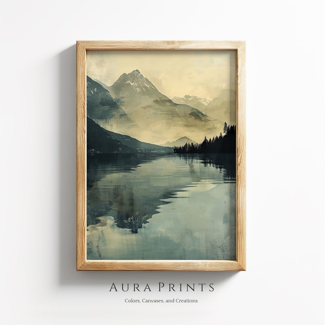 Mountain Lake Twilight Print Serene Wall Decor 0477