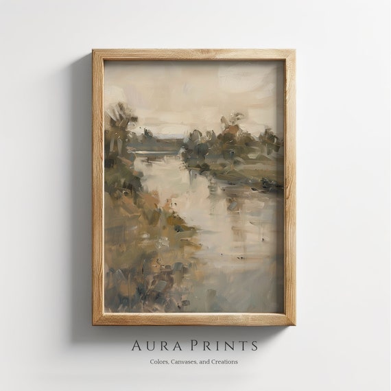 River Spring Landscape Painting Wall Art Vintage Scenery 0148