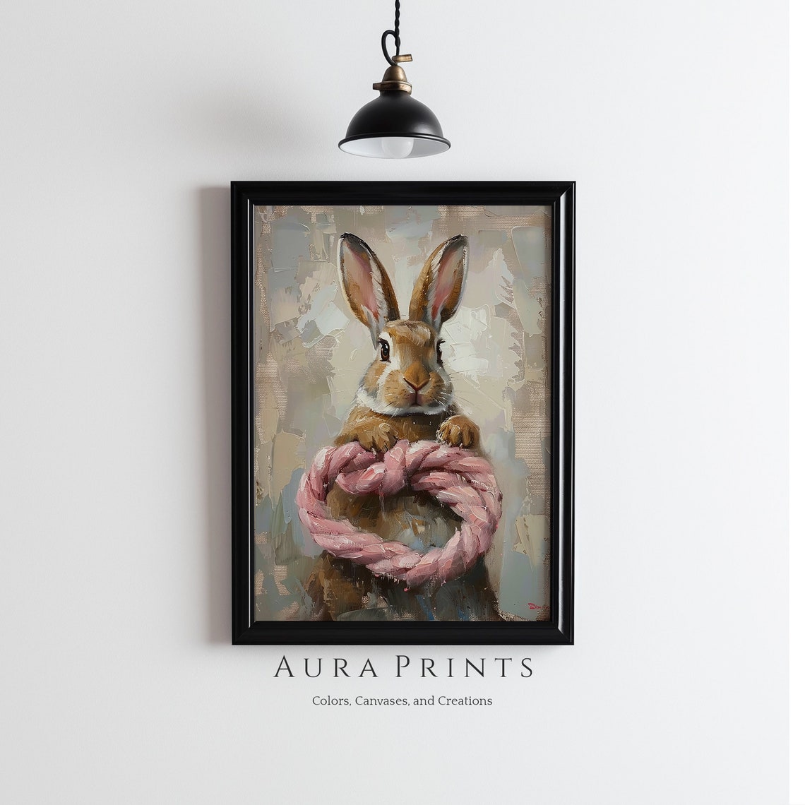 Kids Cute Easter Bunny Gift Vintage Oil Painting Wall Art Decor 0277