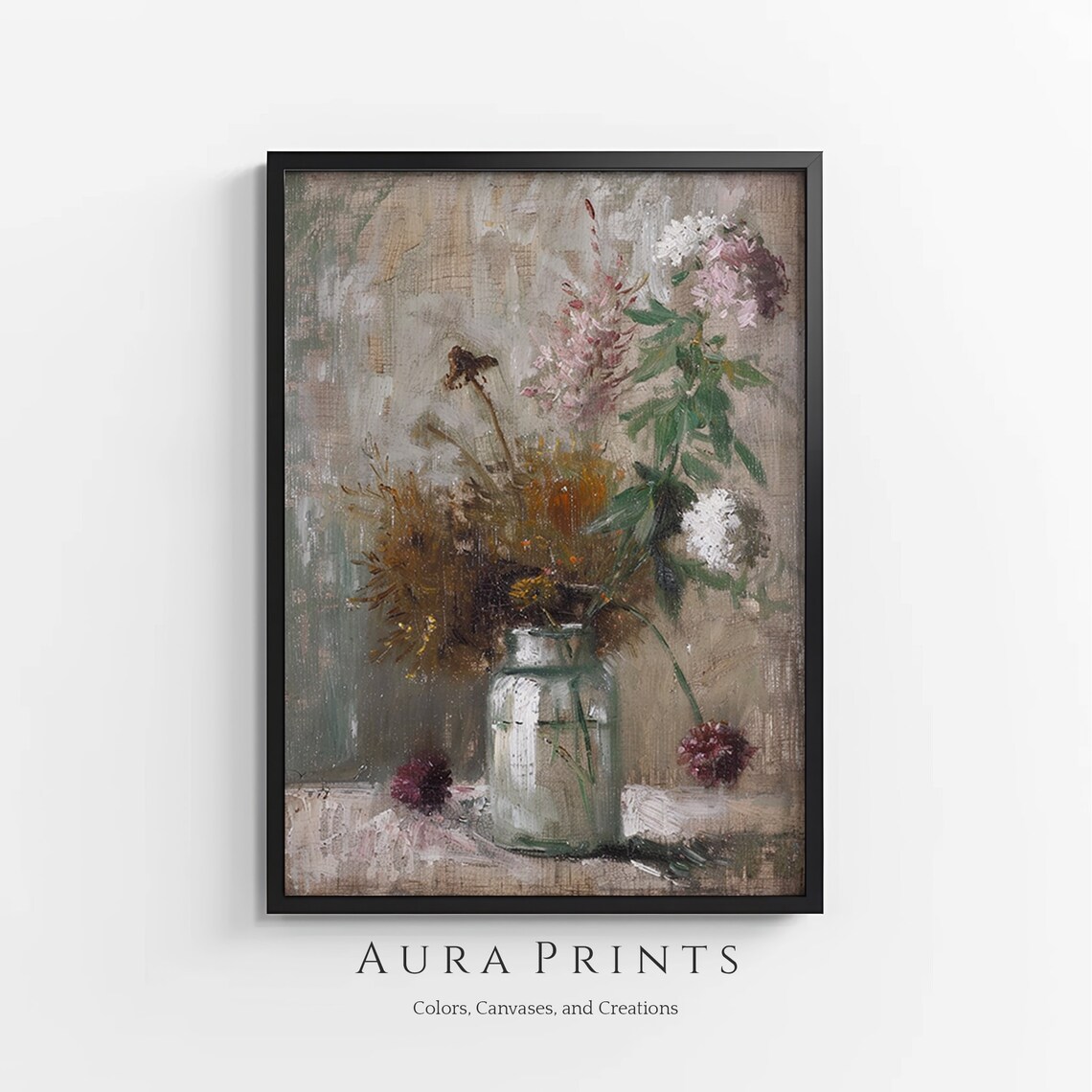 Vintage Wildflowers In Glass Jar Rustic Floral Still Life Poster