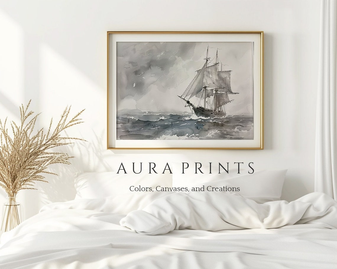 Tall Ship Stormy Sea Vintage Schooner Sailing Vessel Wall Art