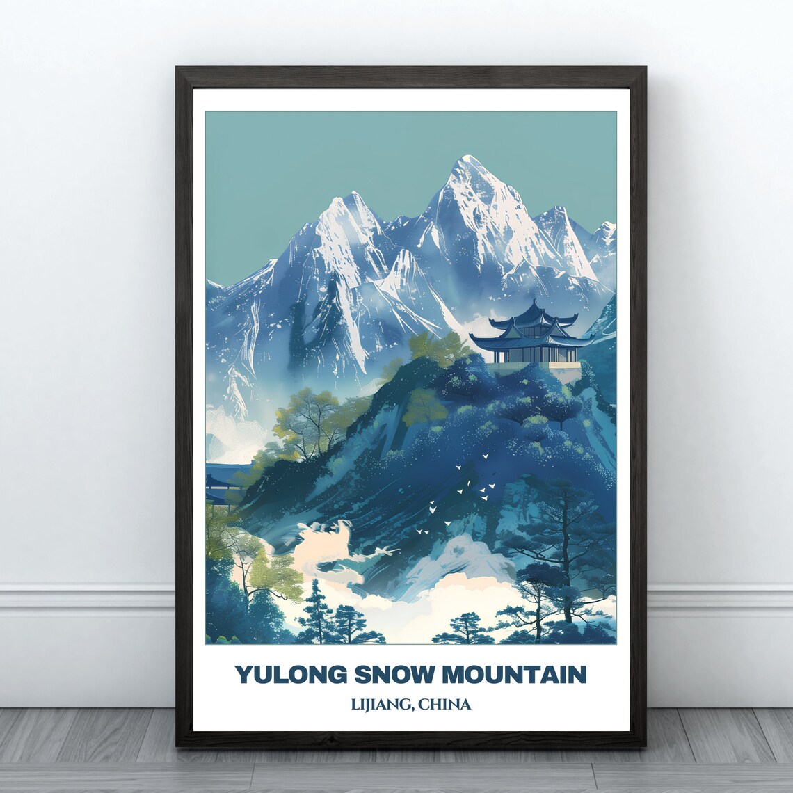 Yulong Snow Mountain Lijiang China Pavilion Pines Travel Poster