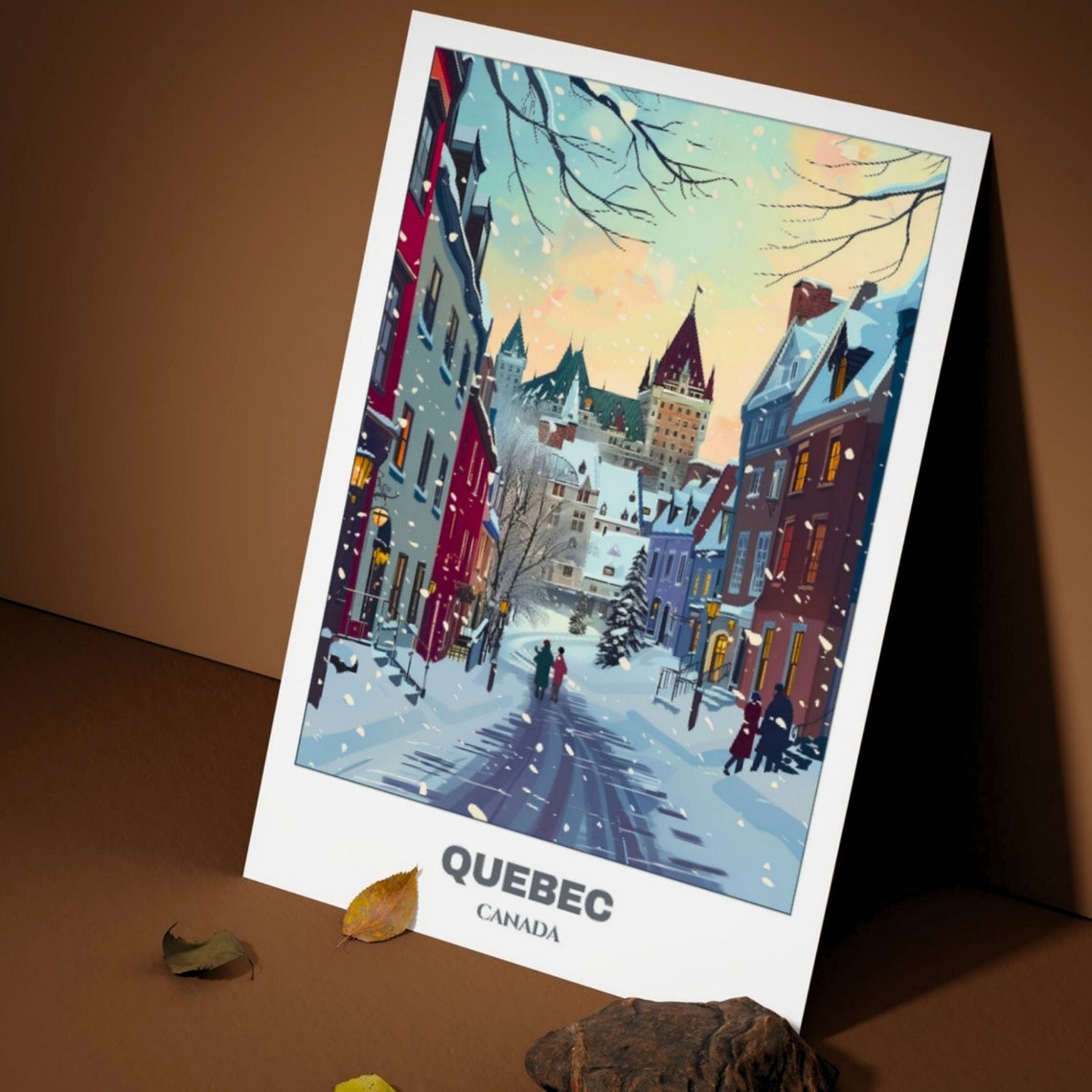 Quebec Canada Winter Snowfall Old Quebec Street Snowy Evening Poster - Image 3