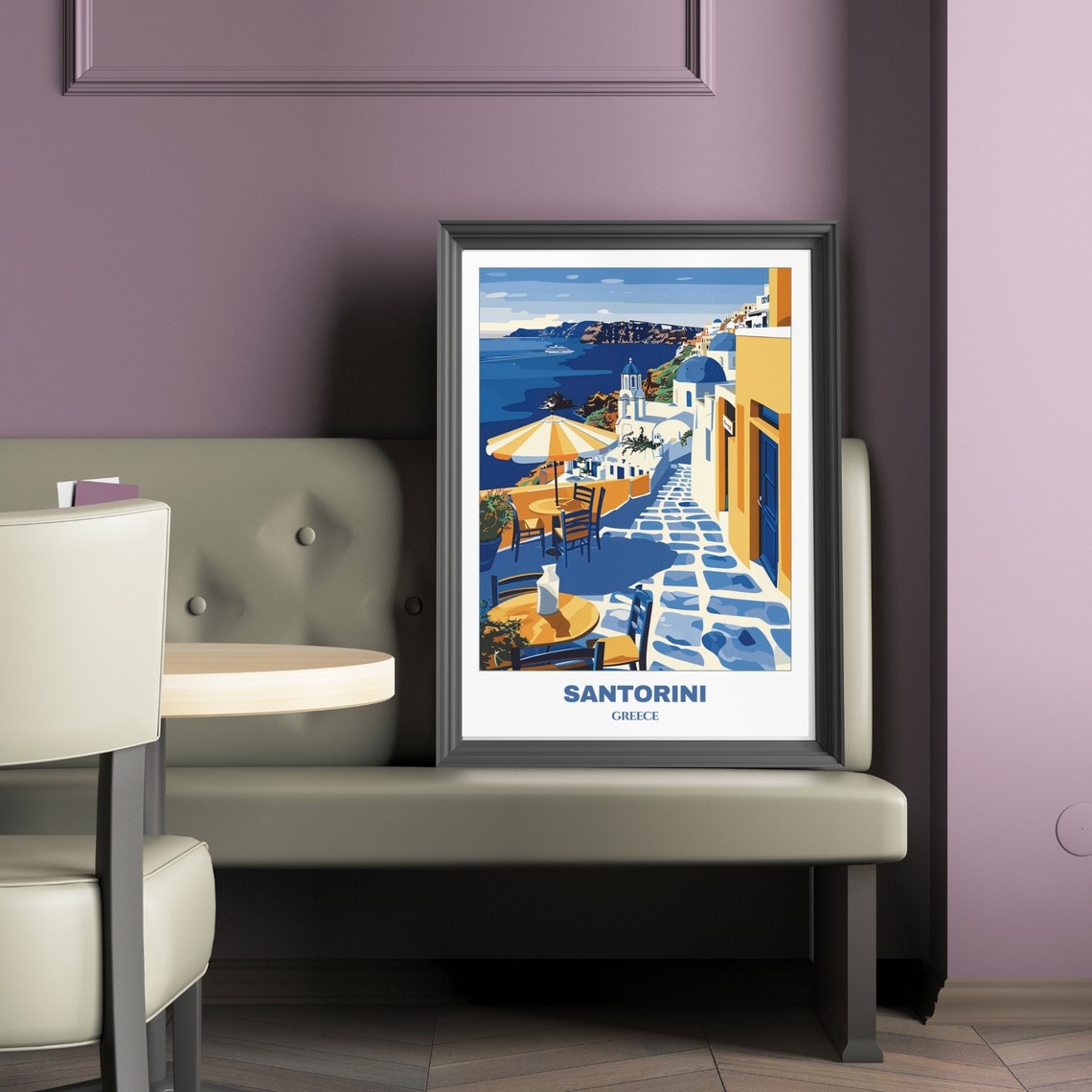 Santorini Greece Seaside Cafe Terrace Blue Domes Caldera Poster - Image 2