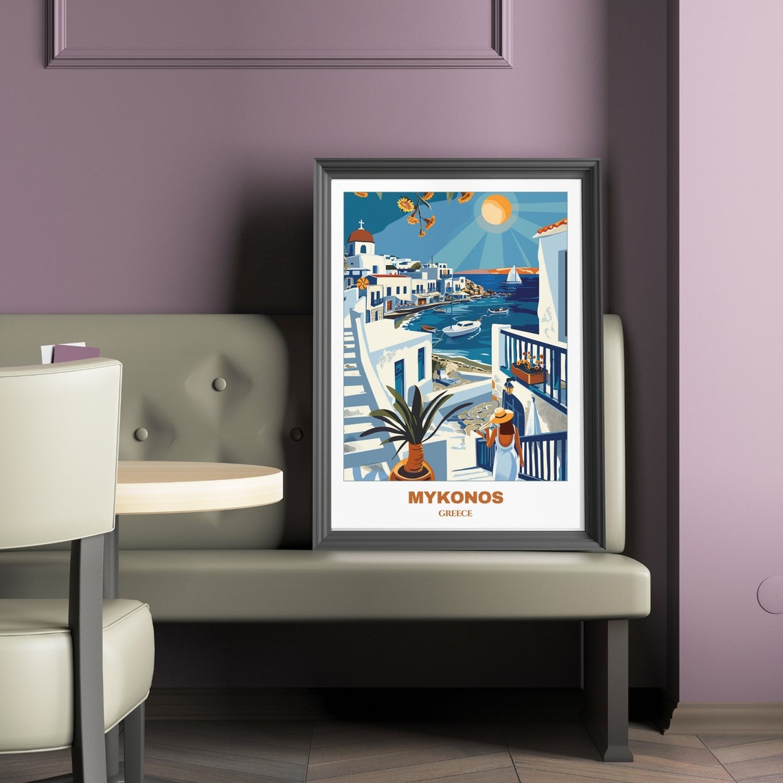 Mykonos Greece Whitewashed Village Harbor Sunlit Scene Poster - Image 2